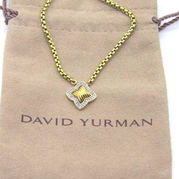 David Yurman Quatrefoil Diamond & 18k Yellow Gold Box Chain Necklace, 16" - Picture 6 of 16